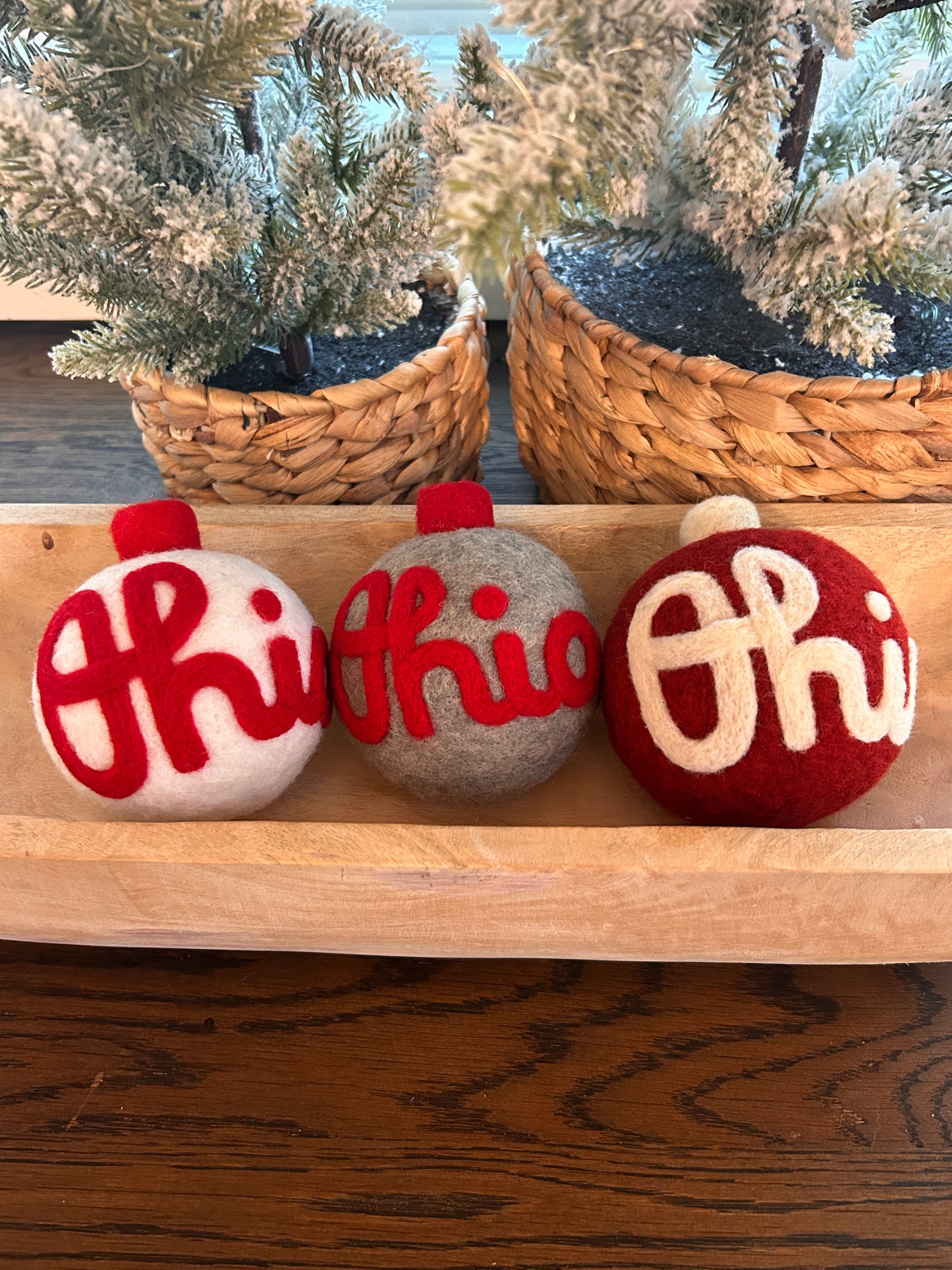 Script Ohio - White ornament with scarlet script Ohio