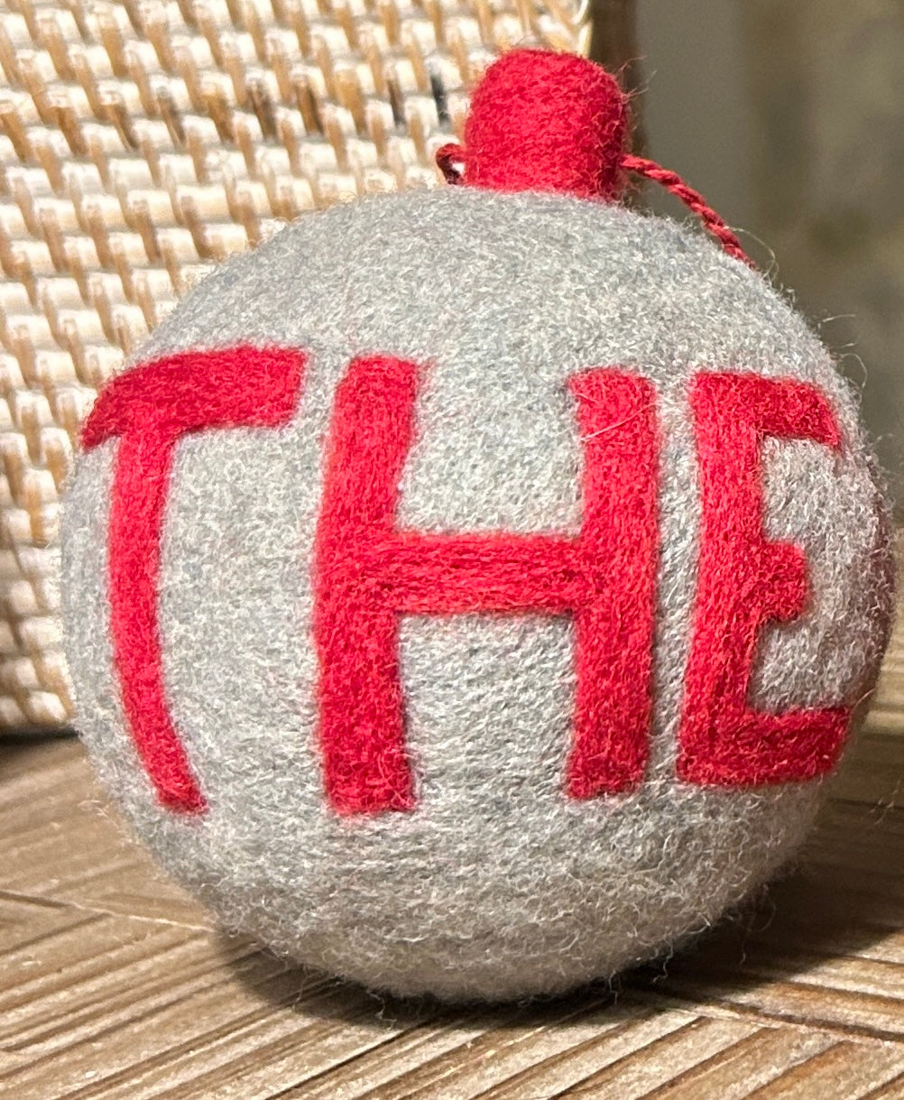"THE" Grey with scarlet lettering