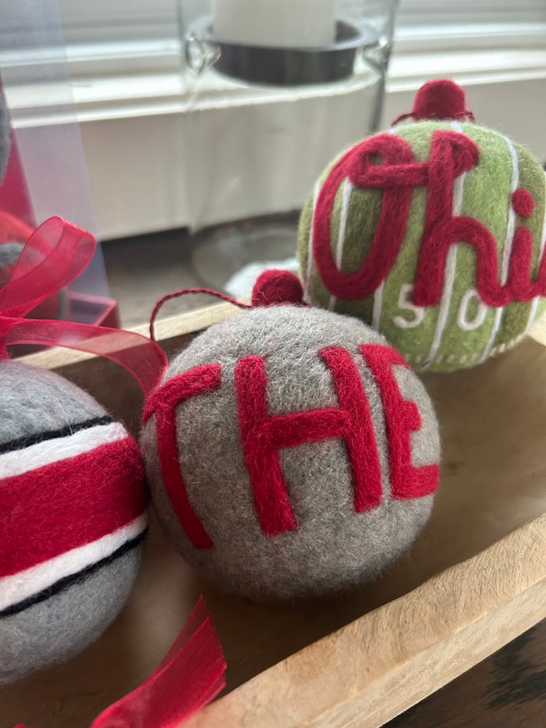 "THE" Grey with scarlet lettering
