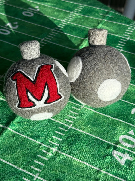 Miami University - Red "M" logo on grey with white dots