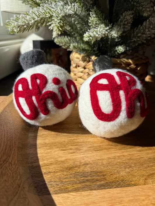 Script Ohio - White ornament with scarlet script Ohio