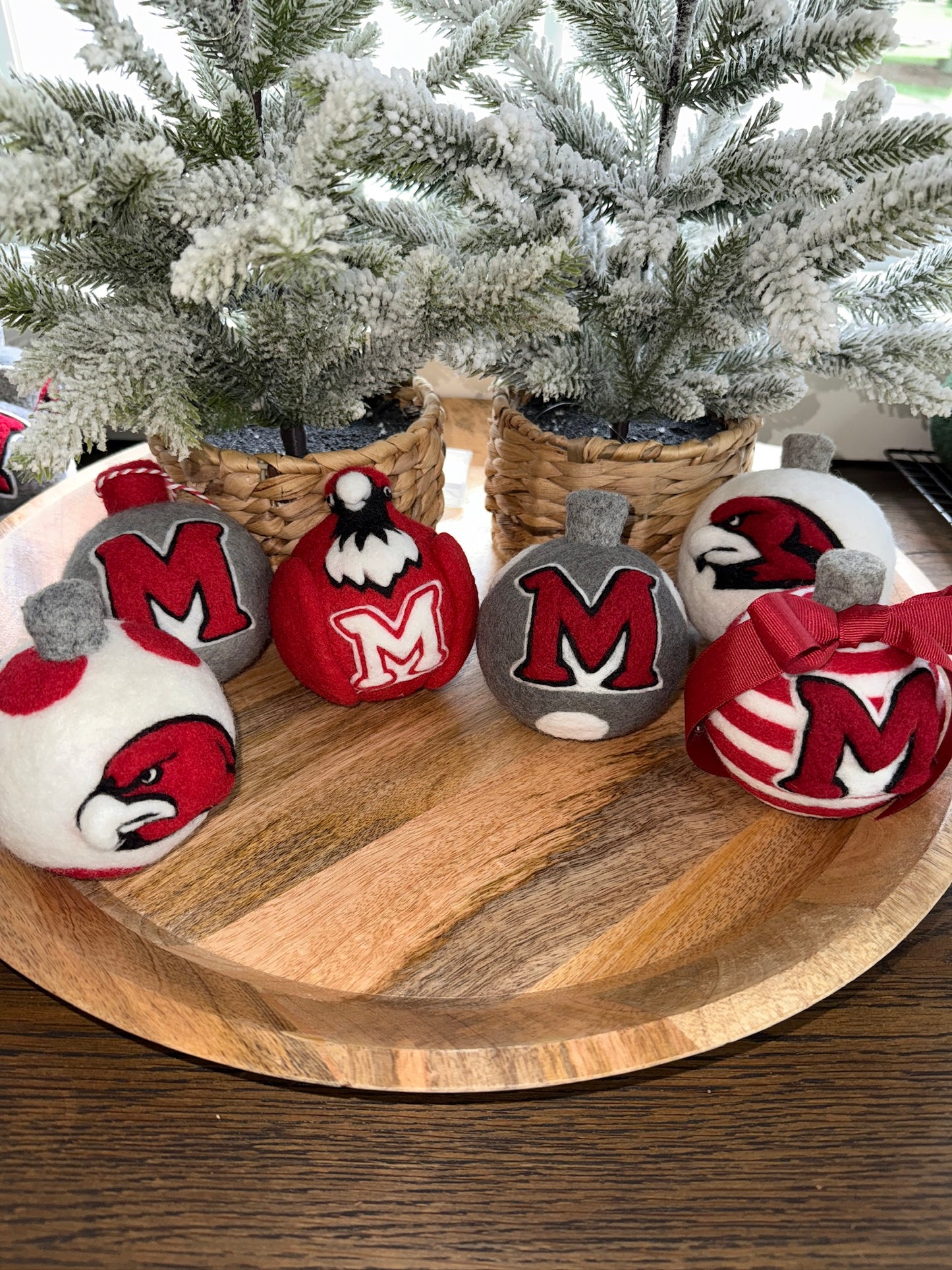 Miami University - Red "M" logo on grey with white dots